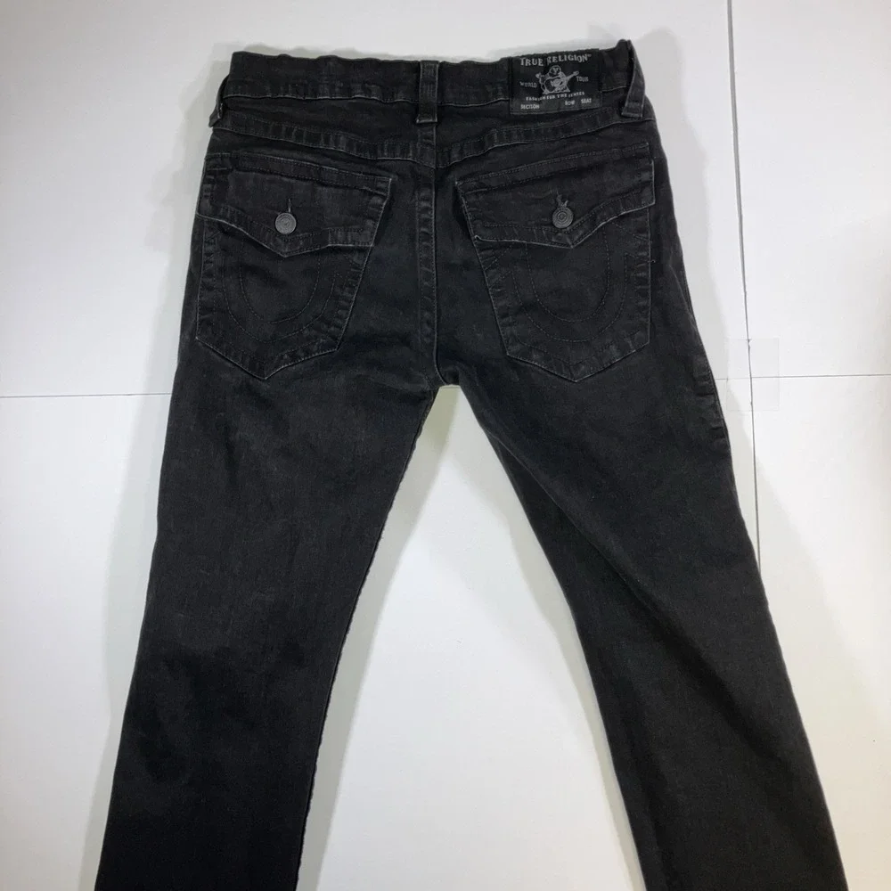 True Religion Rocco Jeans Mens 32 Black Relaxed Skinny Flap Pocket Stretch 32x34